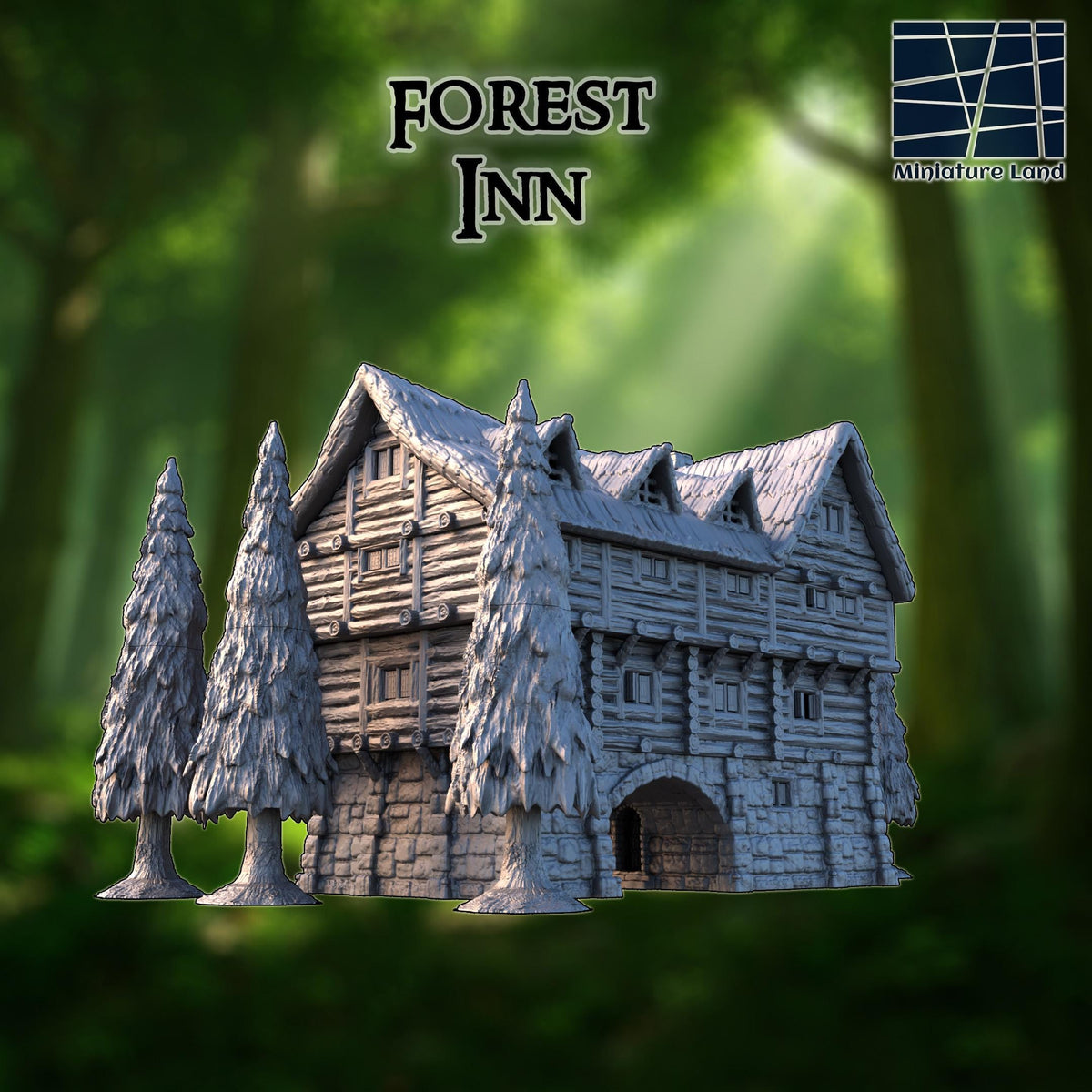 Forest Inn – 28mm Multi-Level Log Hotel (4 Floors, 15x10 in Footprint)