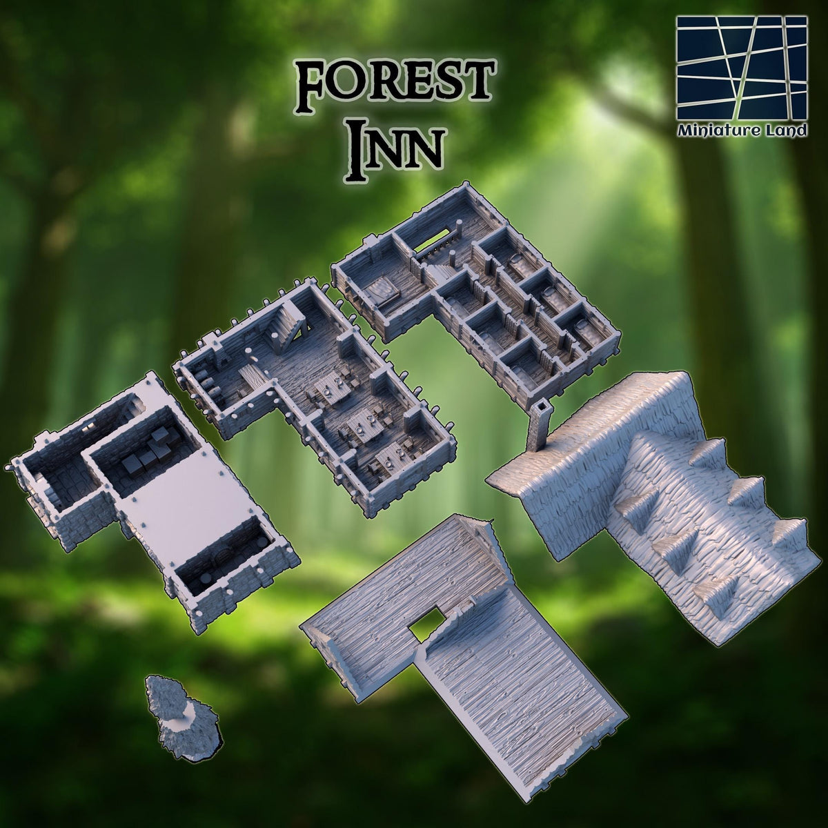 Forest Inn – 28mm Multi-Level Log Hotel (4 Floors, 15x10 in Footprint)
