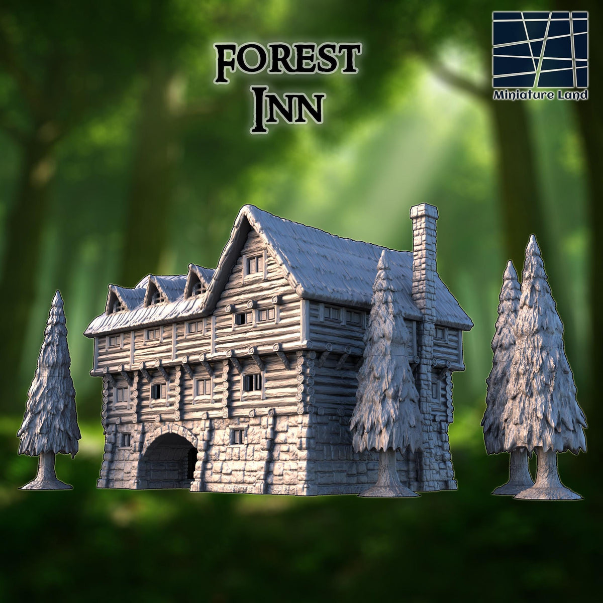 Forest Inn – 28mm Multi-Level Log Hotel (4 Floors, 15x10 in Footprint)
