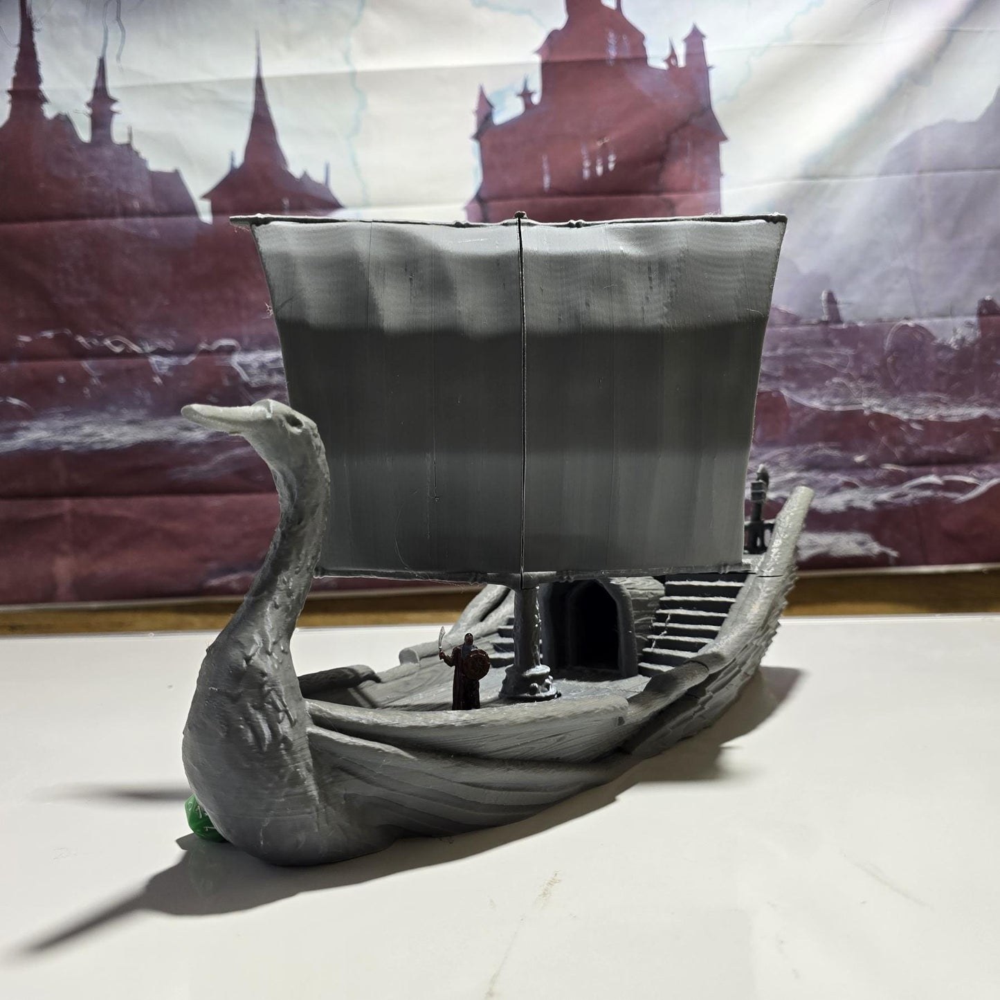 Elven Swan Ship: 28mm High Fantasy Sailing Vessel Tabletop Terrain, Model Railroading Diorama