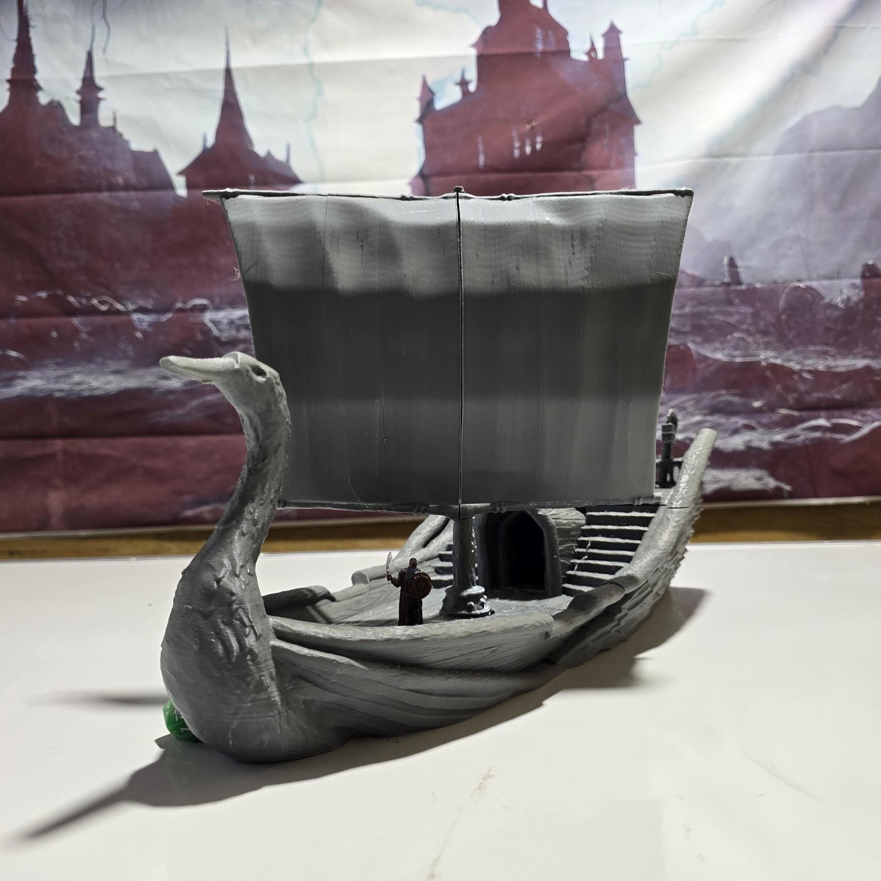 Elven Swan Ship: 28mm High Fantasy Sailing Vessel Tabletop Terrain, Model Railroading Diorama