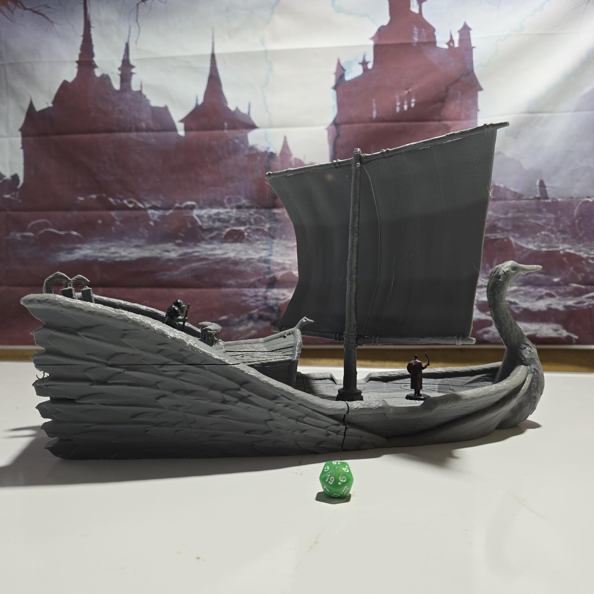 Elven Swan Ship: 28mm High Fantasy Sailing Vessel Tabletop Terrain, Model Railroading Diorama