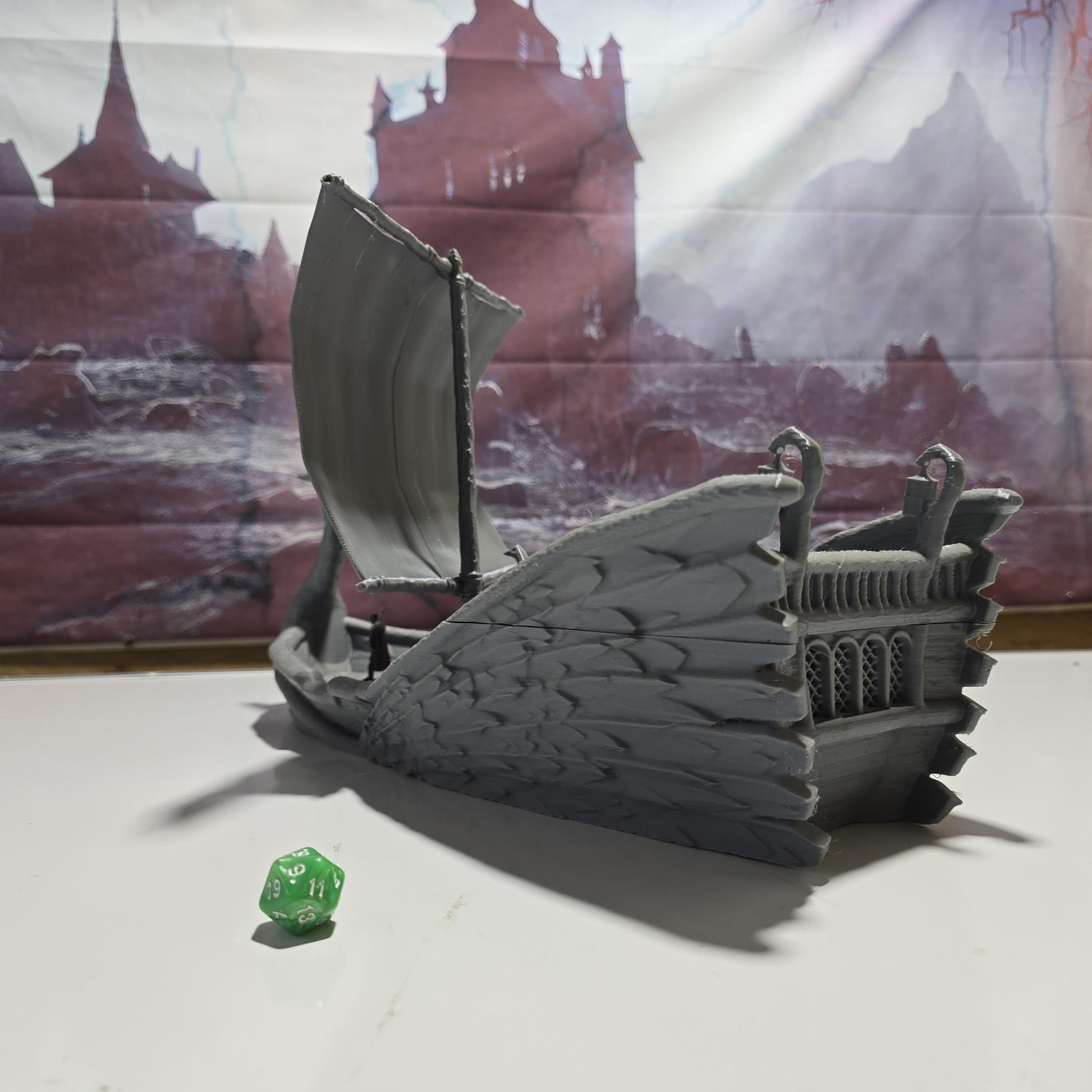 Elven Swan Ship: 28mm High Fantasy Sailing Vessel Tabletop Terrain, Model Railroading Diorama