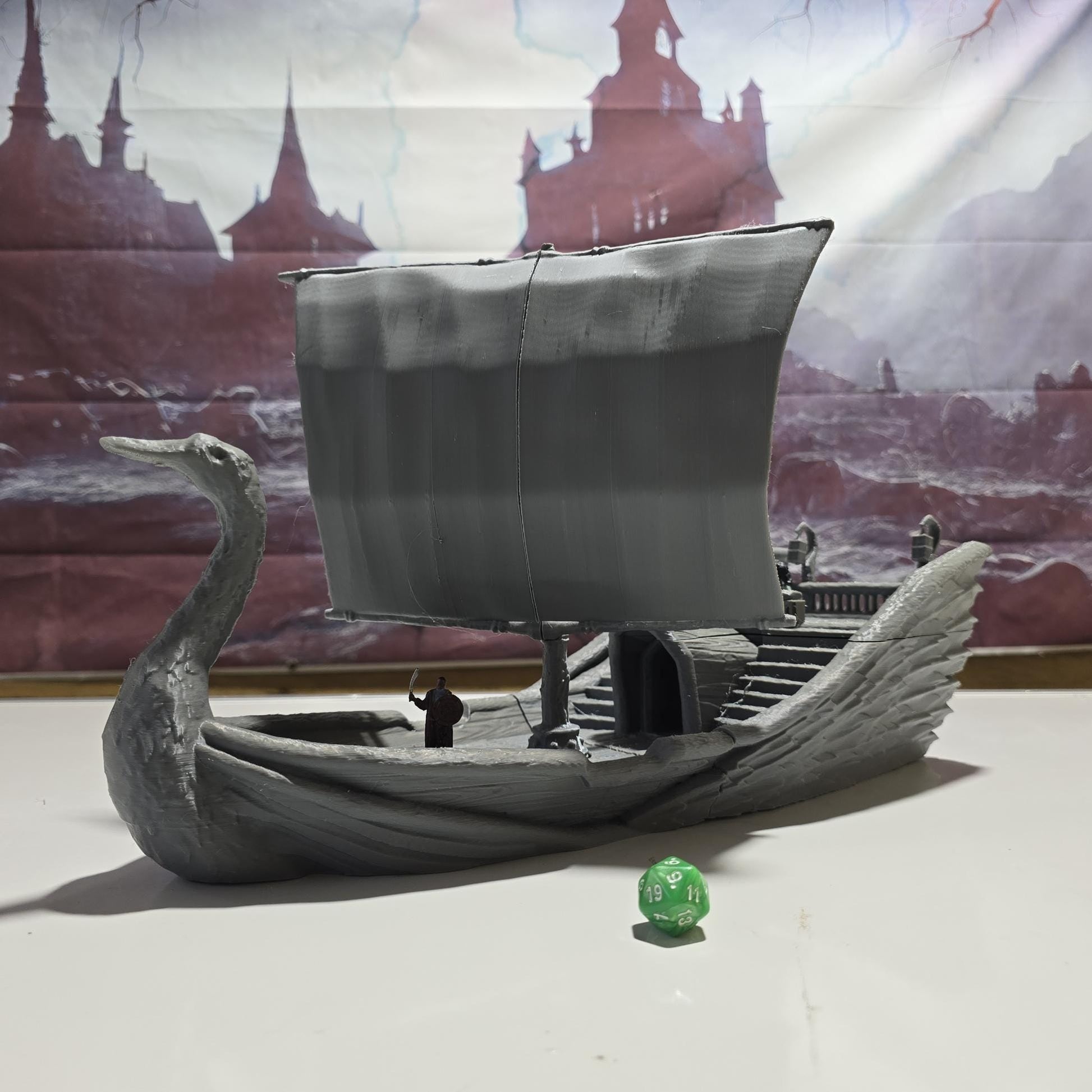 Elven Swan Ship: 28mm High Fantasy Sailing Vessel Tabletop Terrain, Model Railroading Diorama