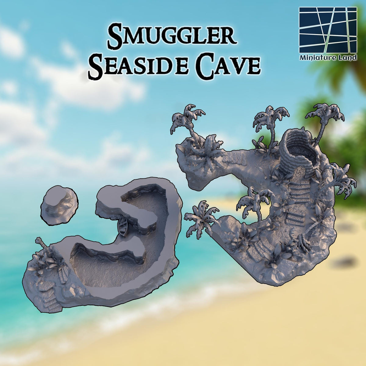Smuggler Seaside Cave – 28mm Coastal Hideout Terrain, 3D Printed Unpainted PLA