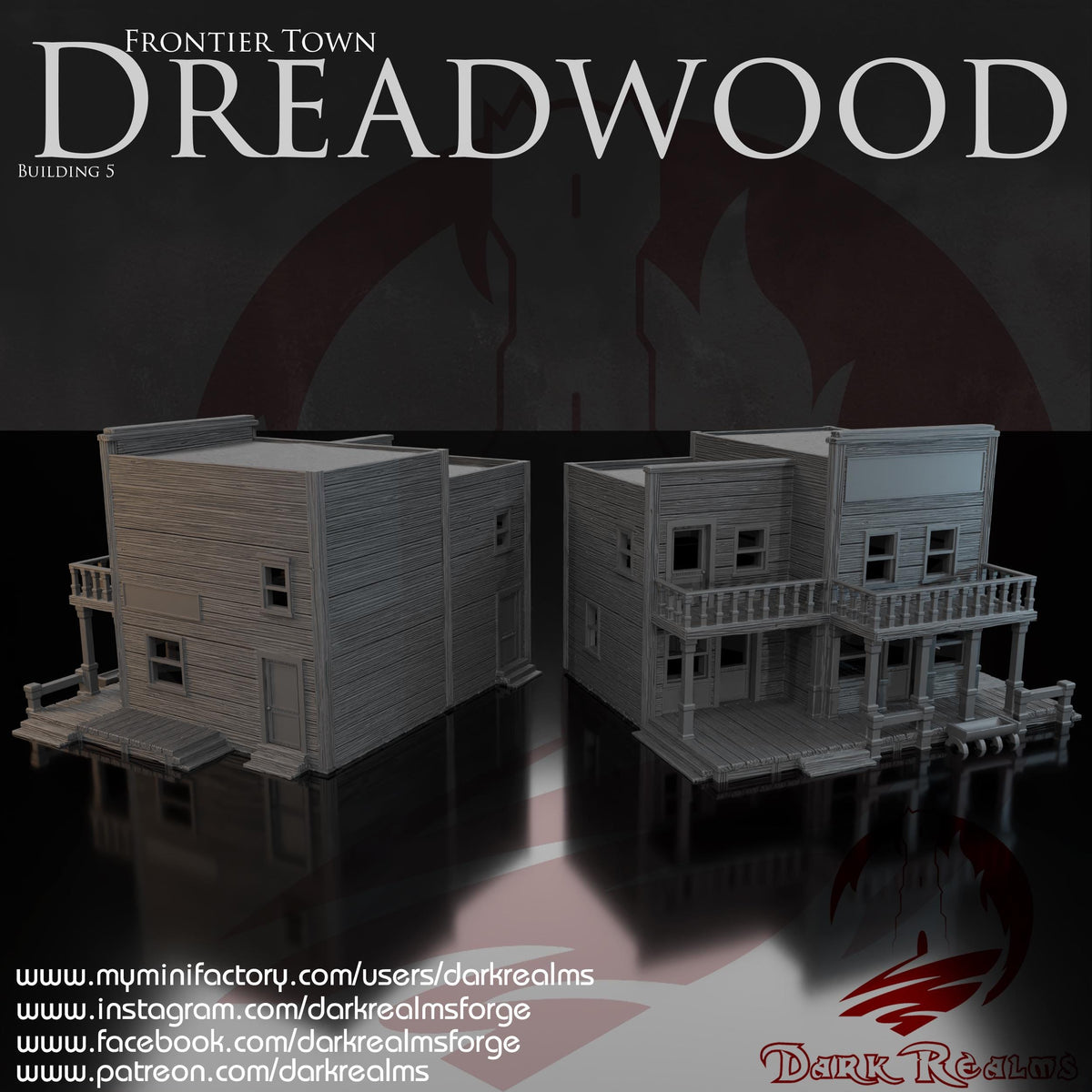 Old West Hotel – 28mm Frontier Town Building, 3D Printed Unpainted PLA Terrain