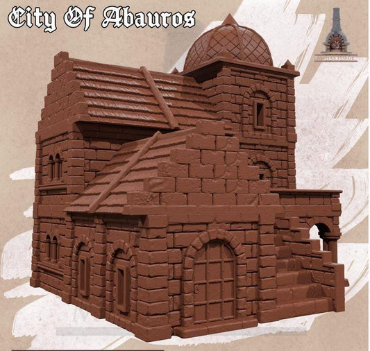 Council Building 5 - City of Abauros – 28mm Fantasy Stone Structure, 3D Printed Unpainted PLA Terrain