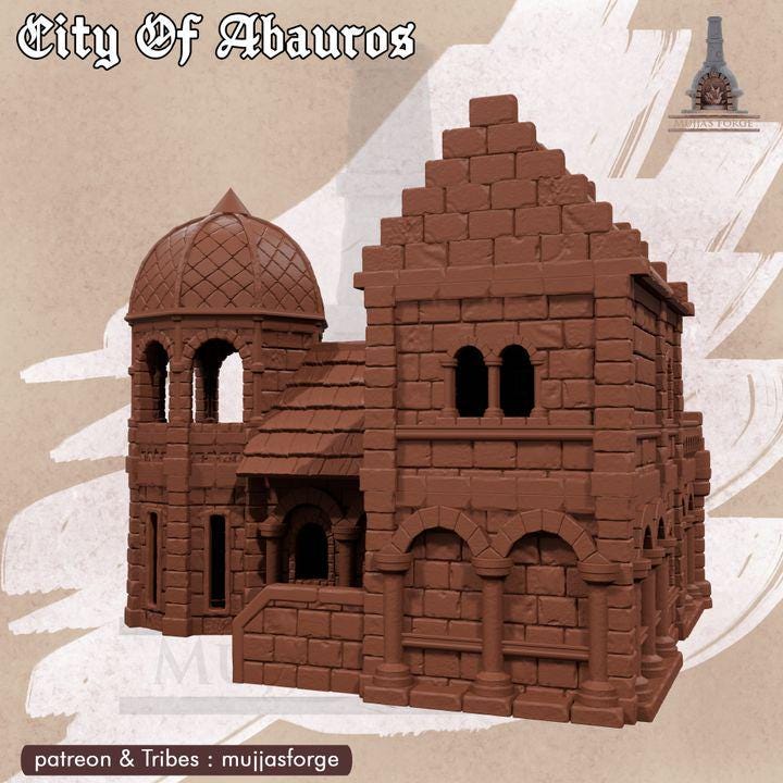 Observatory Hall 6 - City of Abauros – 28mm Fantasy Stone Structure, 3D Printed Unpainted PLA Terrain