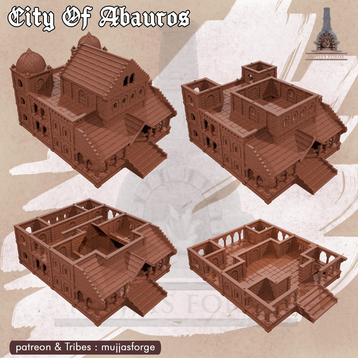 Grand Tribunal 7 - City of Abauros – 28mm Fantasy Stone Structure, 3D Printed Unpainted PLA Terrain