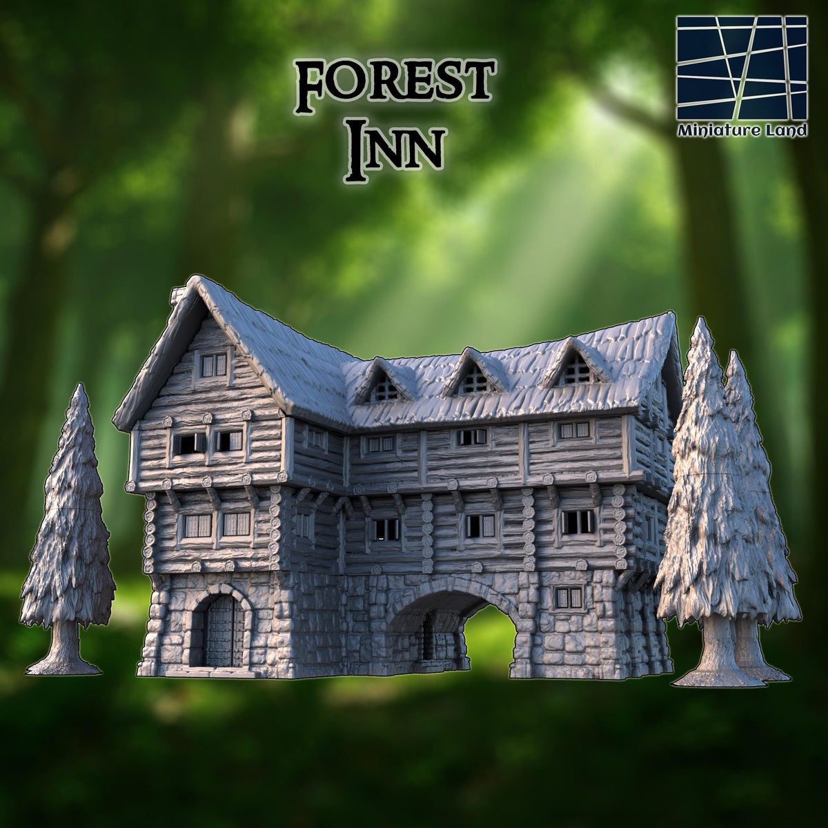 Forest Inn – 28mm Multi-Level Log Hotel (4 Floors, 15x10 in Footprint)