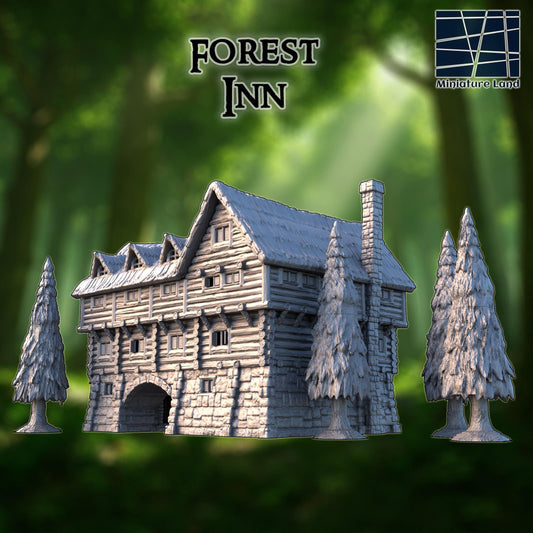 Forest Inn – 28mm Multi-Level Log Hotel (4 Floors, 15x10 in Footprint)
