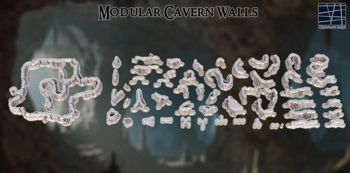 These 3D printed cavern walls form a twisting 28 mm underground maze, rendered in unpainted gray PLA for maximum customization. Each piece locks naturally into the next, creating organic drips, ridges, and stone folds that feel lifted straight from a real subterranean pocket. Designed for a 1-inch grid, the set builds out atmospheric dungeons for DnD / Pathfinder / wargaming adventures. Your players will feel the torchlight fade as the caverns fold deeper into darkness.