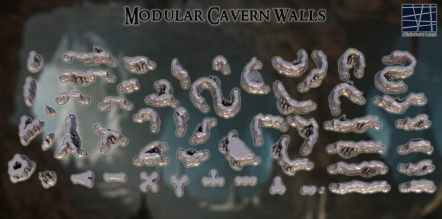 These 3D printed cavern walls form a twisting 28 mm underground maze, rendered in unpainted gray PLA for maximum customization. Each piece locks naturally into the next, creating organic drips, ridges, and stone folds that feel lifted straight from a real subterranean pocket. Designed for a 1-inch grid, the set builds out atmospheric dungeons for DnD / Pathfinder / wargaming adventures. Your players will feel the torchlight fade as the caverns fold deeper into darkness.