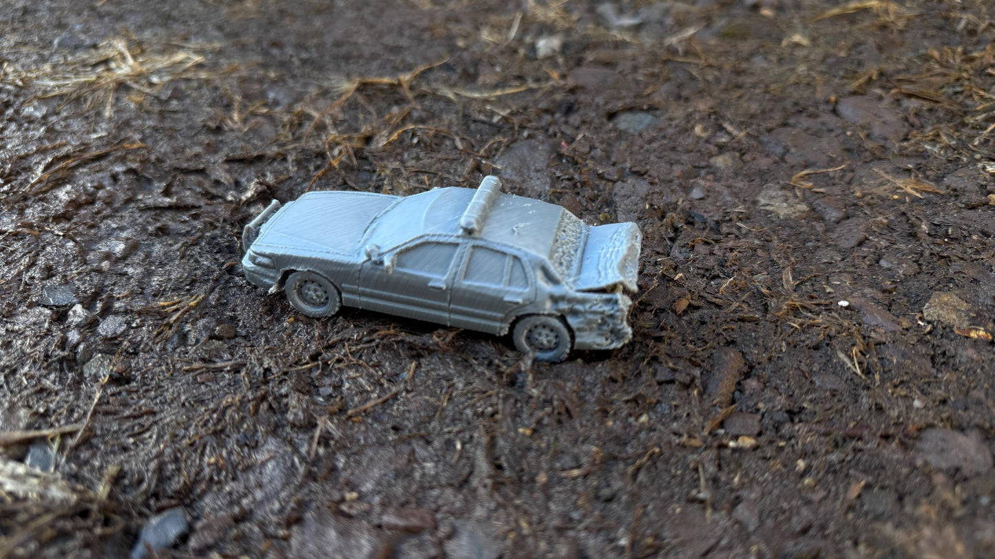 Wrecked Crown Victoria police car, rear ended, Modern warfare, Tabletop terrain, WW2, Modern tank,