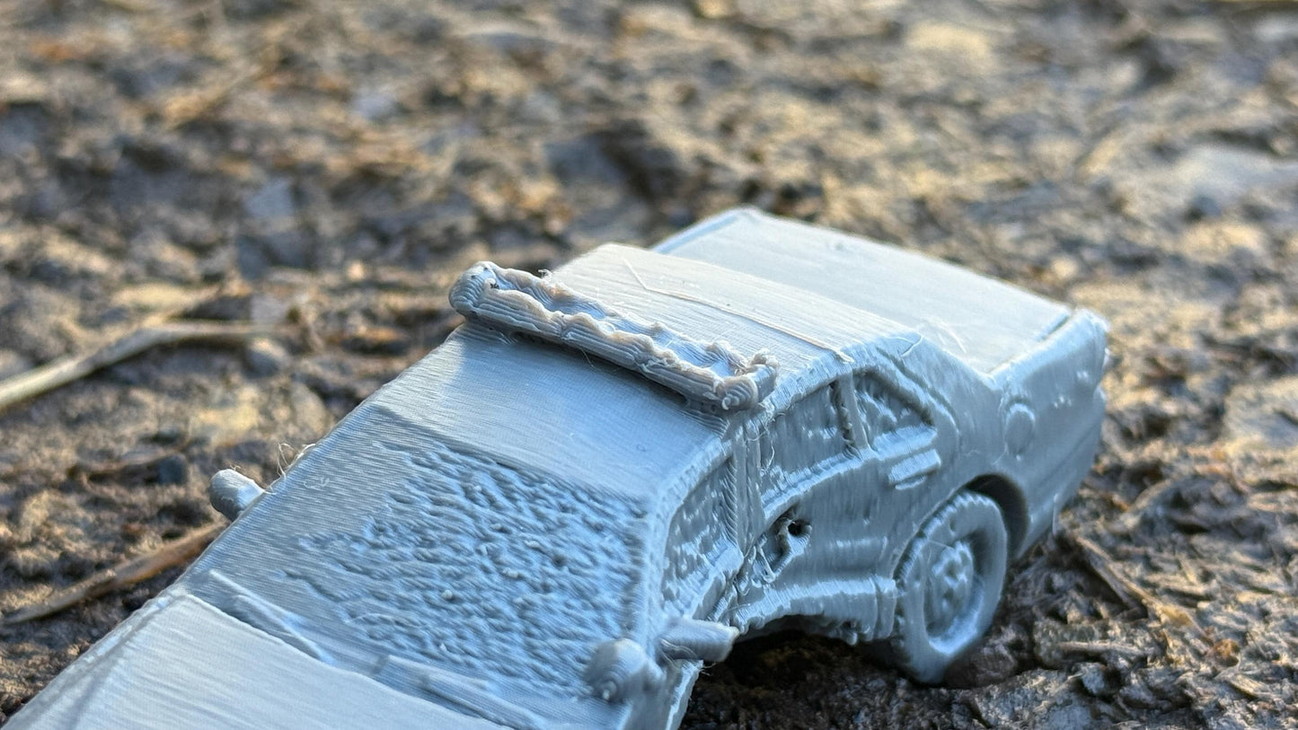 Wrecked Crown Victoria police car, T boned, Modern warfare, Tabletop terrain, WW2, Modern tank,