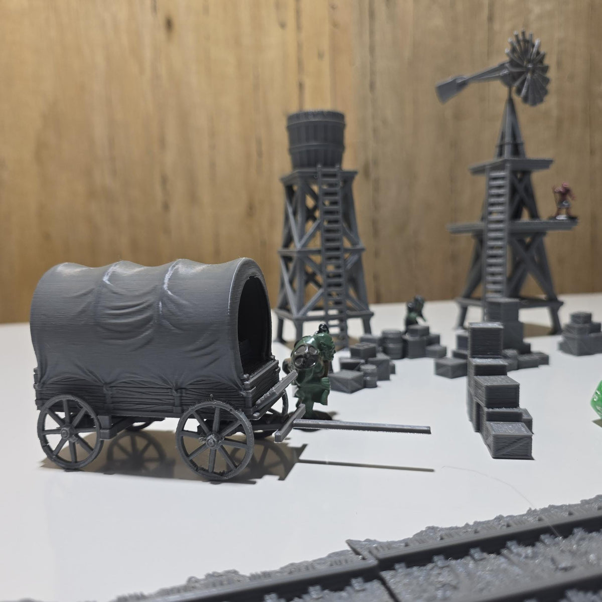 Old West Town Props Pack – 28mm Frontier Scatter Terrain, 3D Printed Unpainted PLA