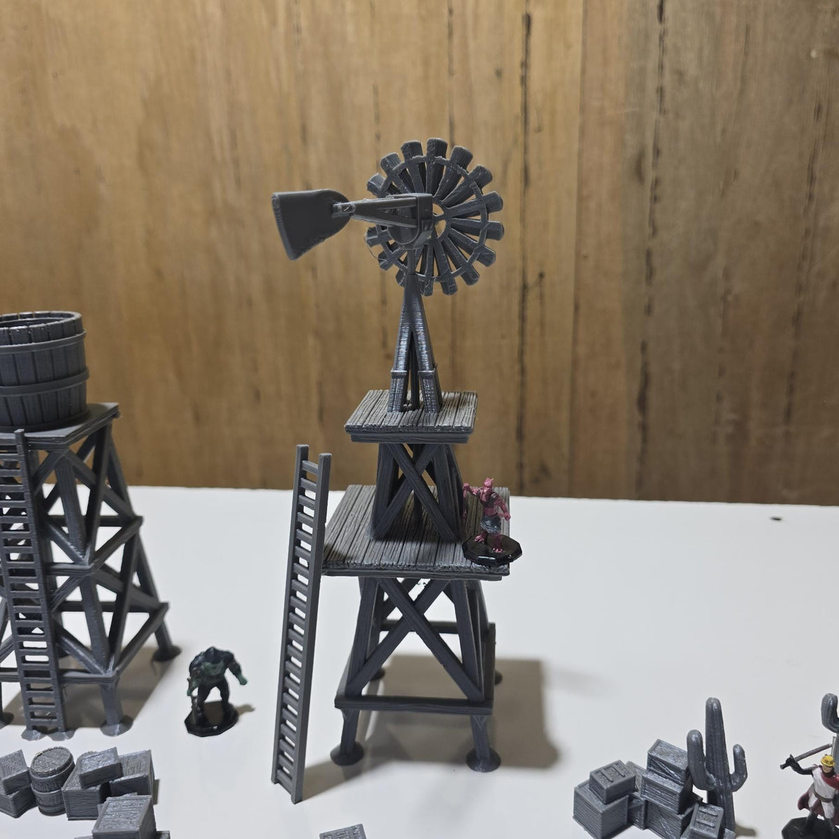 Old West Town Props Pack – 28mm Frontier Scatter Terrain, 3D Printed Unpainted PLA