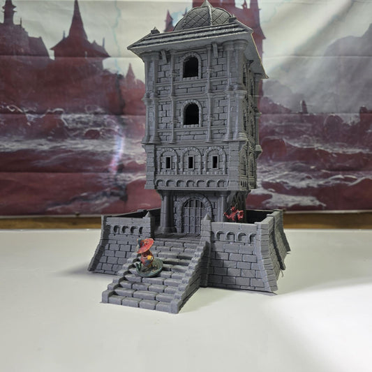 Skywatch Tower - City of Abauros 8– 28mm Fantasy Stone Structure, 3D Printed Unpainted Terrain