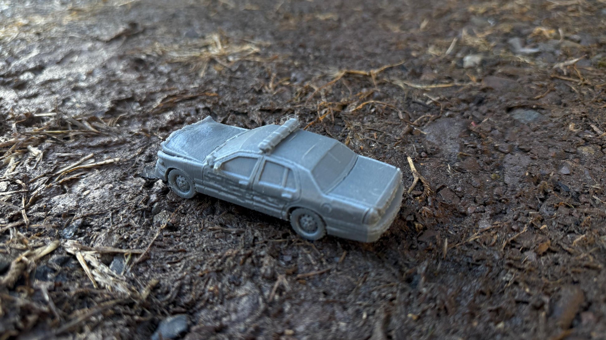 Wrecked Crown Victoria police car, front end, Modern warfare, Tabletop terrain, WW2, Modern tank,