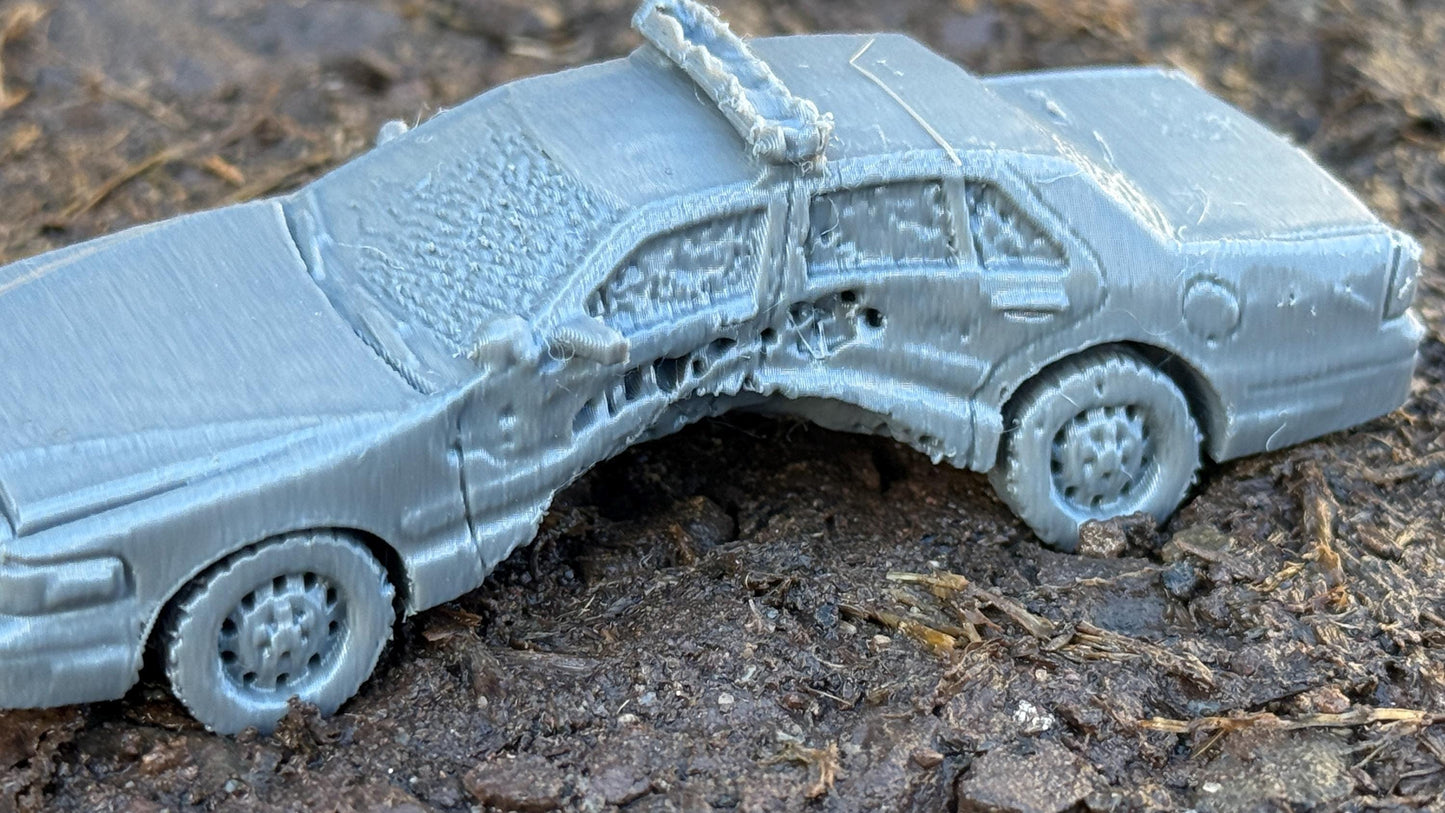 Wrecked Crown Victoria police car, T boned, Modern warfare, Tabletop terrain, WW2, Modern tank,