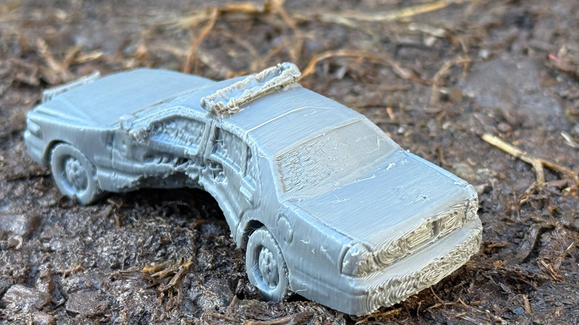 Wrecked Crown Victoria police car, T boned, Modern warfare, Tabletop terrain, WW2, Modern tank,