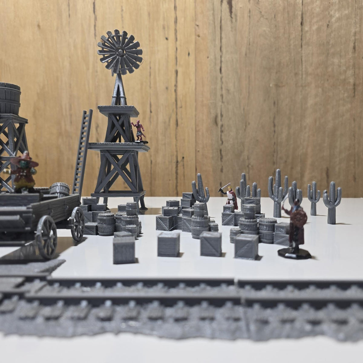 Old West Town Props Pack – 28mm Frontier Scatter Terrain, 3D Printed Unpainted PLA