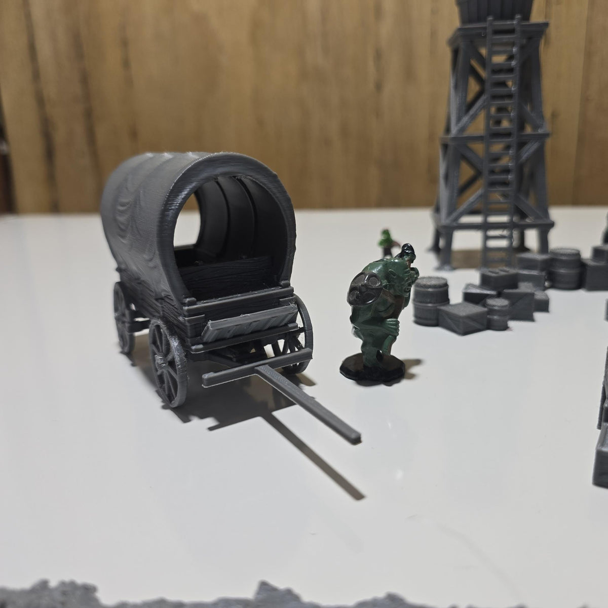 Old West Town Props Pack – 28mm Frontier Scatter Terrain, 3D Printed Unpainted PLA