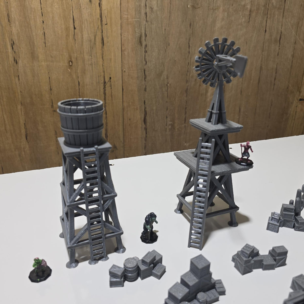 Old West Town Props Pack – 28mm Frontier Scatter Terrain, 3D Printed Unpainted PLA
