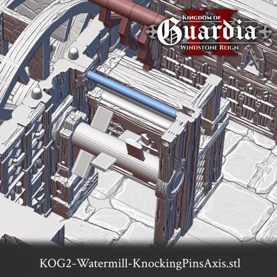 Guardia Water Wheel System – 28mm Kingdom of Guardia Building, 3D Printed Unpainted PLA Terrain