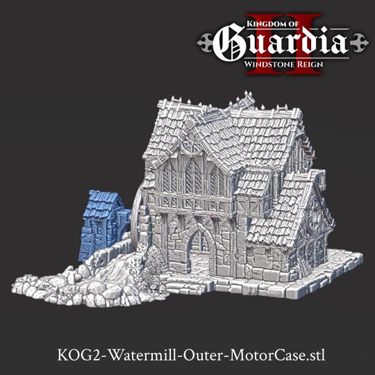 Guardia Water Wheel System – 28mm Kingdom of Guardia Building, 3D Printed Unpainted PLA Terrain