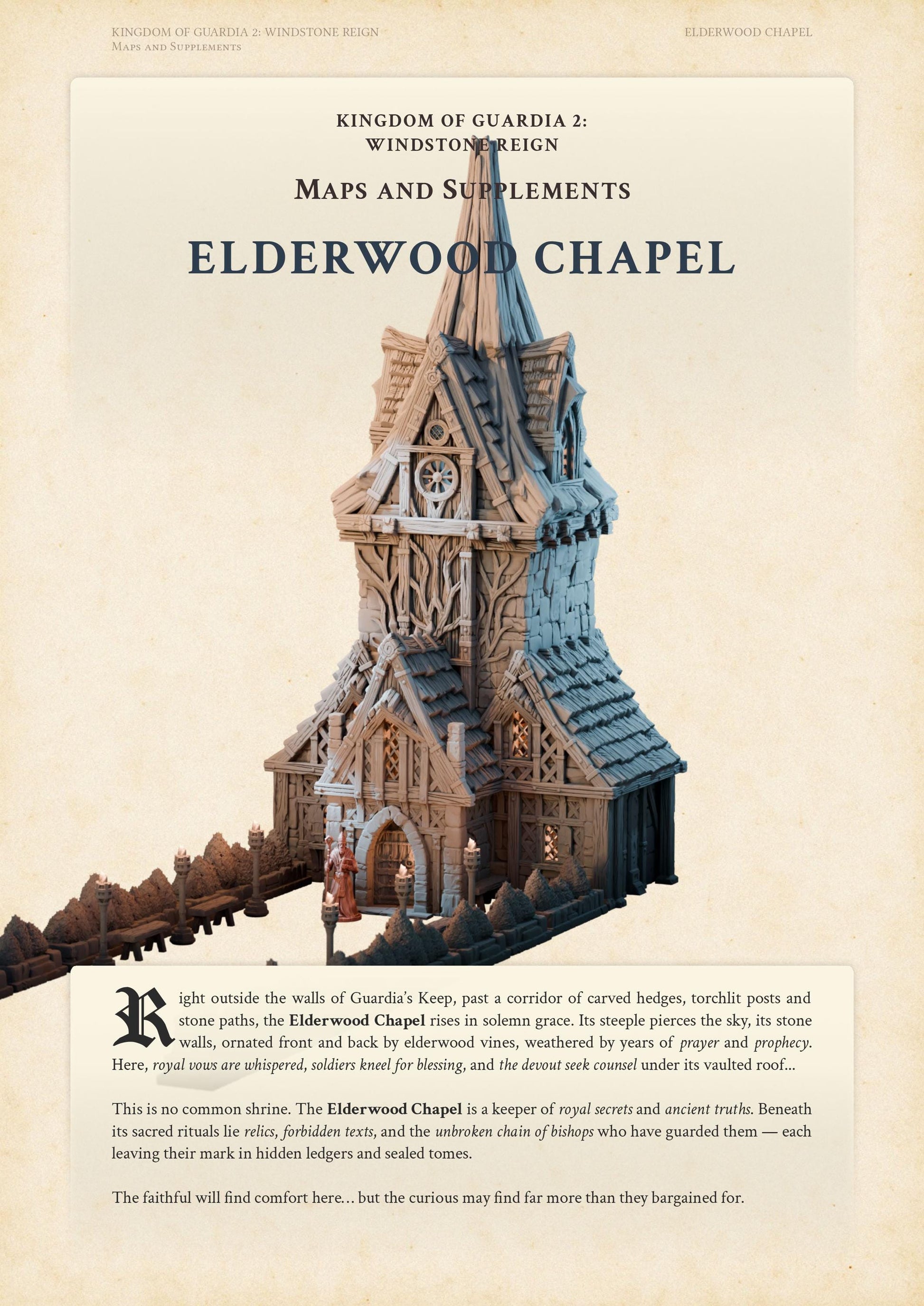 Elderwood Chapel – Kingdom of Guardia 2 Digital Building Supplement (PDF), Tabletop RPG Location Guide