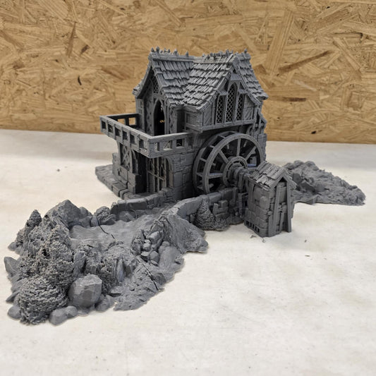 Guardia Water Wheel System – 28mm Kingdom of Guardia Building, 3D Printed Unpainted PLA Terrain