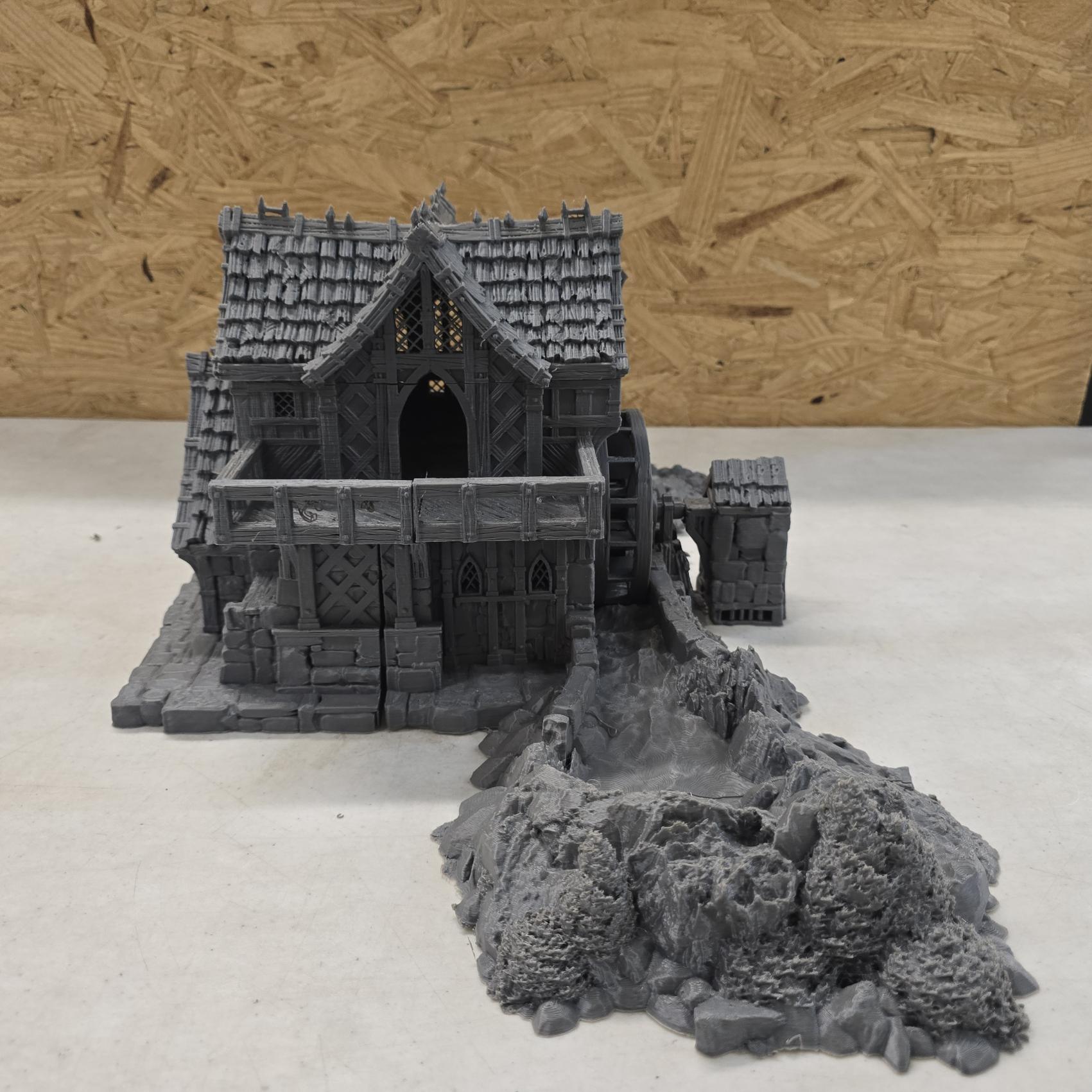 Guardia Water Wheel System – 28mm Kingdom of Guardia Building, 3D Printed Unpainted PLA Terrain
