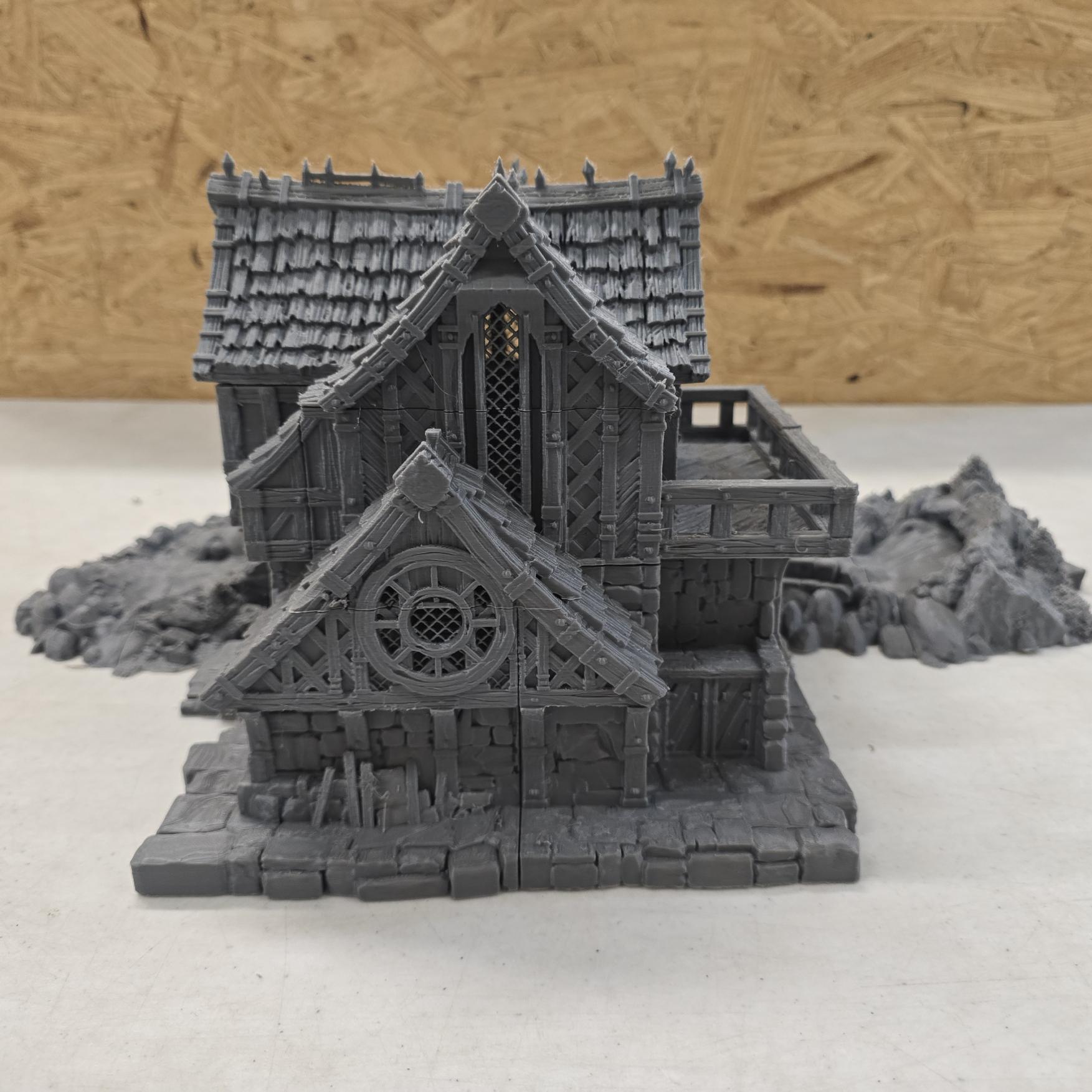 Guardia Water Wheel System – 28mm Kingdom of Guardia Building, 3D Printed Unpainted PLA Terrain