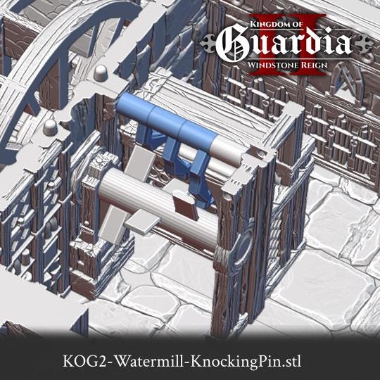 Guardia Water Wheel System – 28mm Kingdom of Guardia Building, 3D Printed Unpainted PLA Terrain