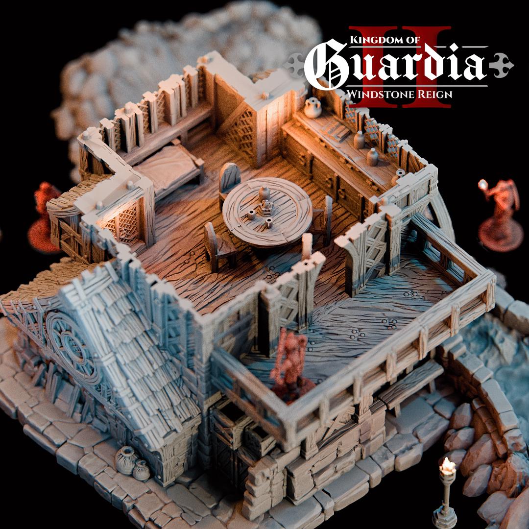 Guardia Water Wheel System – 28mm Kingdom of Guardia Building, 3D Printed Unpainted PLA Terrain