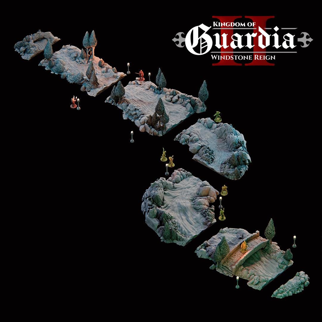 Guardia Modular Riverways – 28mm Kingdom of Guardia Terrain, 3D Printed Unpainted PLA River System
