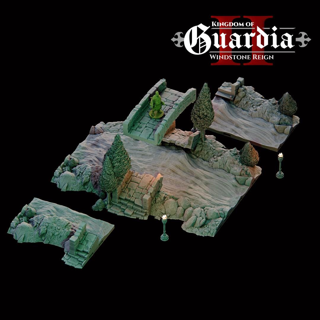 Guardia Modular Riverways – 28mm Kingdom of Guardia Terrain, 3D Printed Unpainted PLA River System