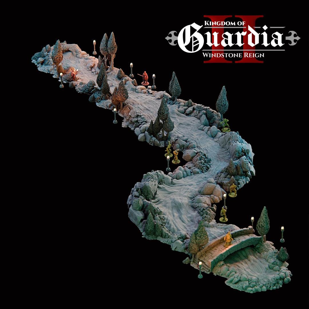 Guardia Modular Riverways – 28mm Kingdom of Guardia Terrain, 3D Printed Unpainted PLA River System