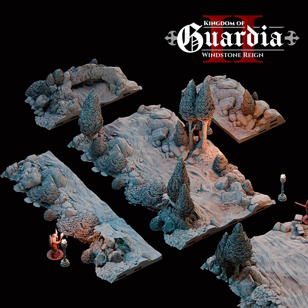 Guardia Modular Riverways – 28mm Kingdom of Guardia Terrain, 3D Printed Unpainted PLA River System