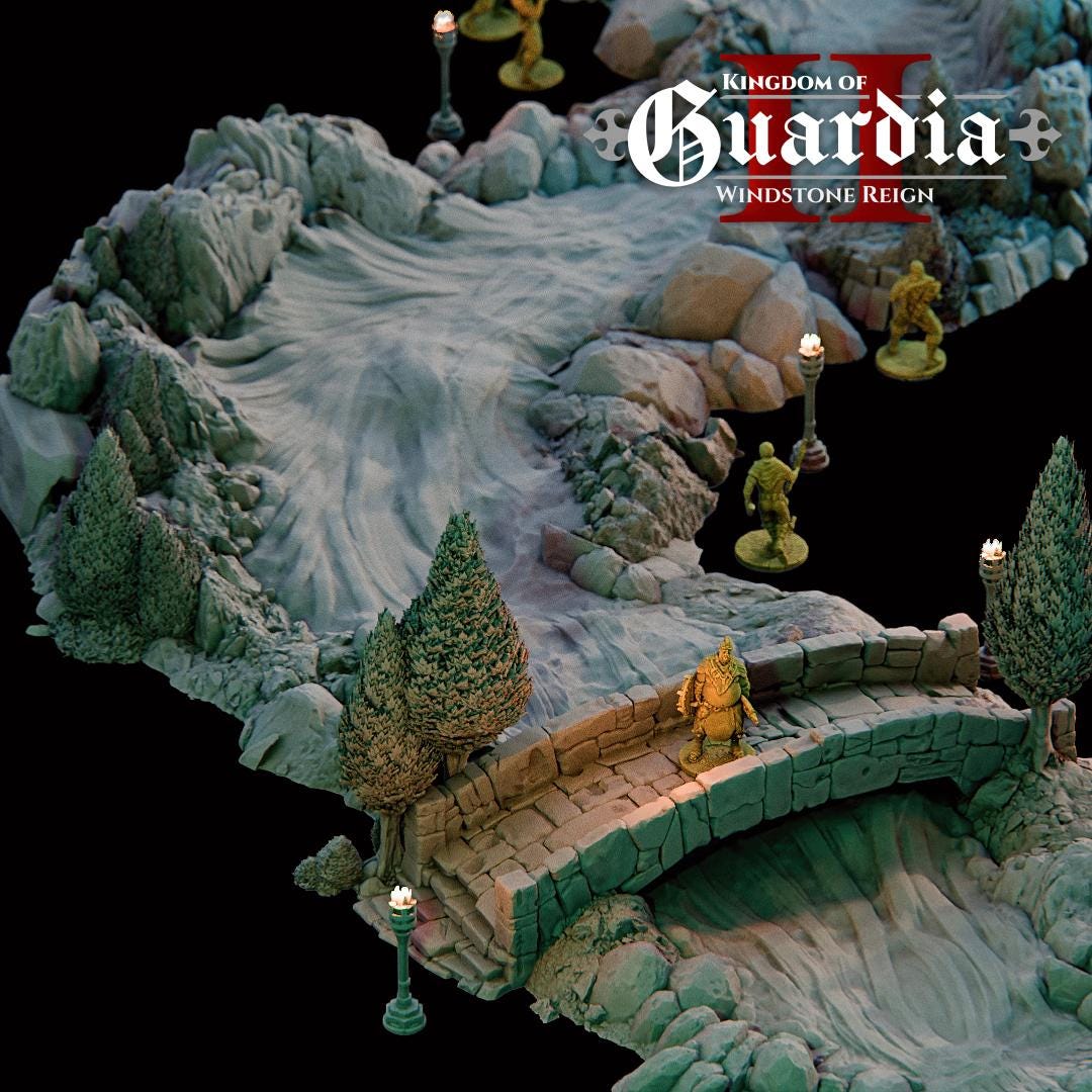 Guardia Modular Riverways – 28mm Kingdom of Guardia Terrain, 3D Printed Unpainted PLA River System