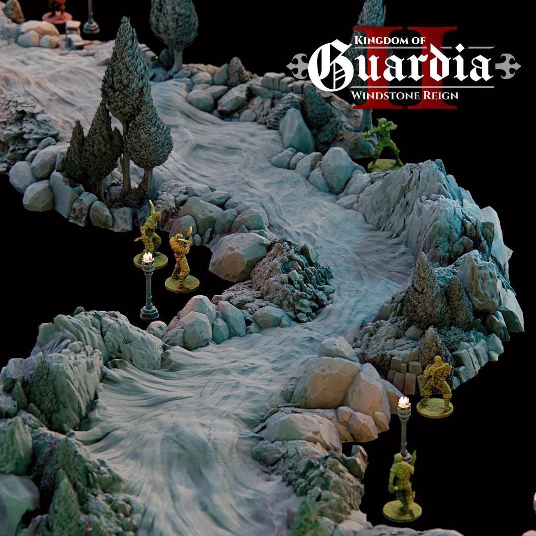 Guardia Modular Riverways – 28mm Kingdom of Guardia Terrain, 3D Printed Unpainted PLA River System