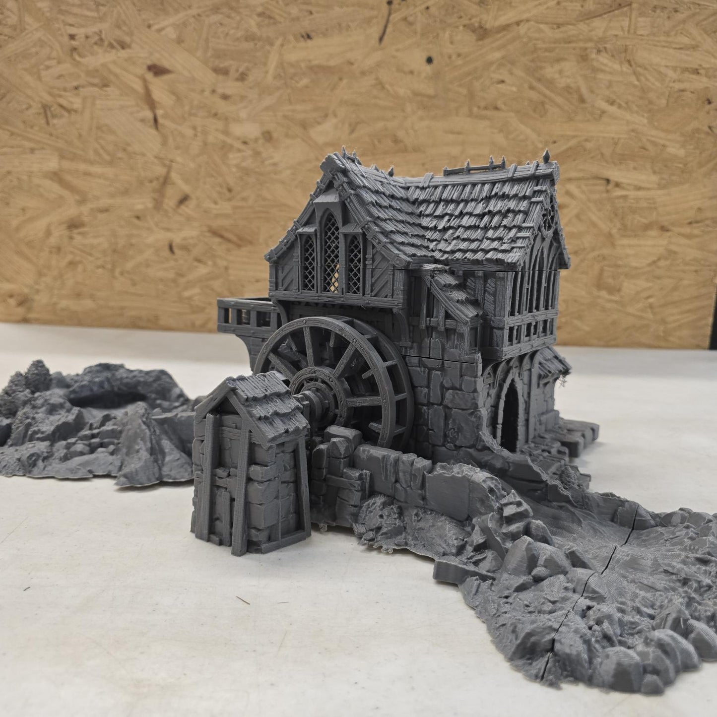 Guardia Water Wheel System – 28mm Kingdom of Guardia Building, 3D Printed Unpainted PLA Terrain