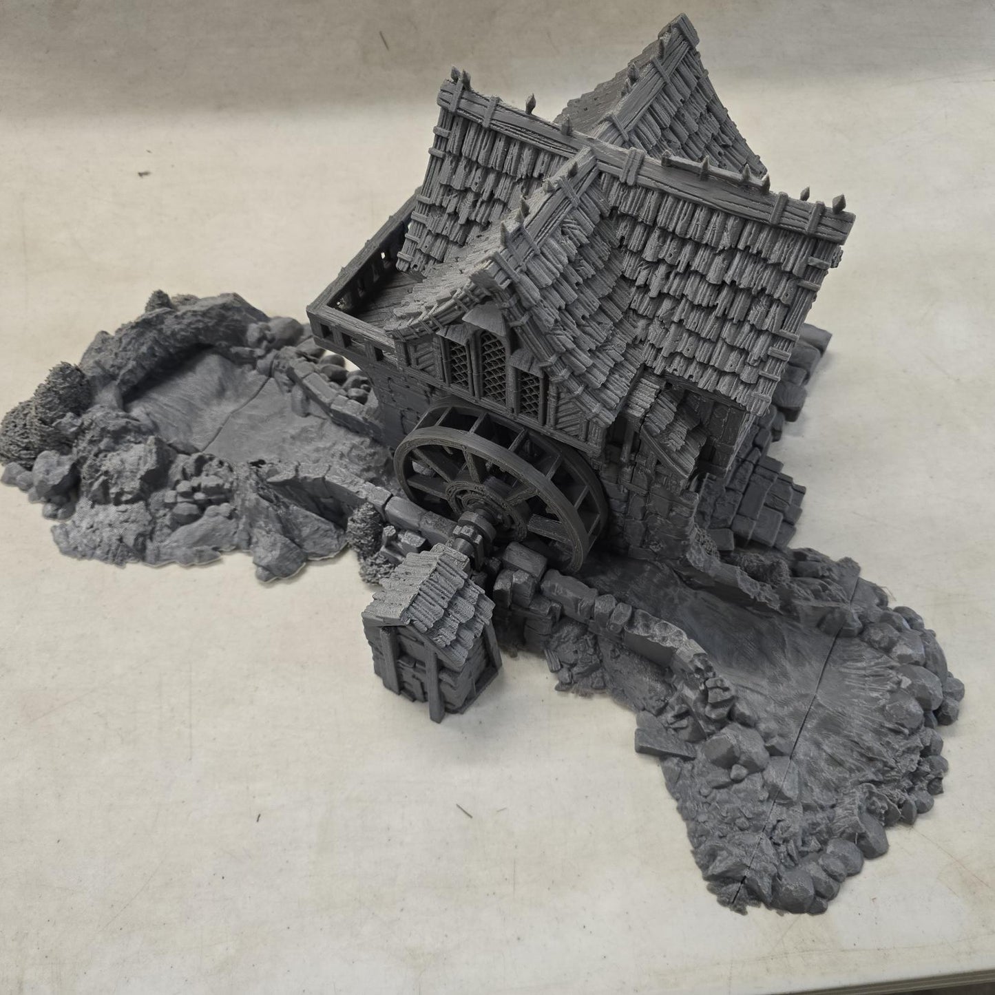 Guardia Water Wheel System – 28mm Kingdom of Guardia Building, 3D Printed Unpainted PLA Terrain