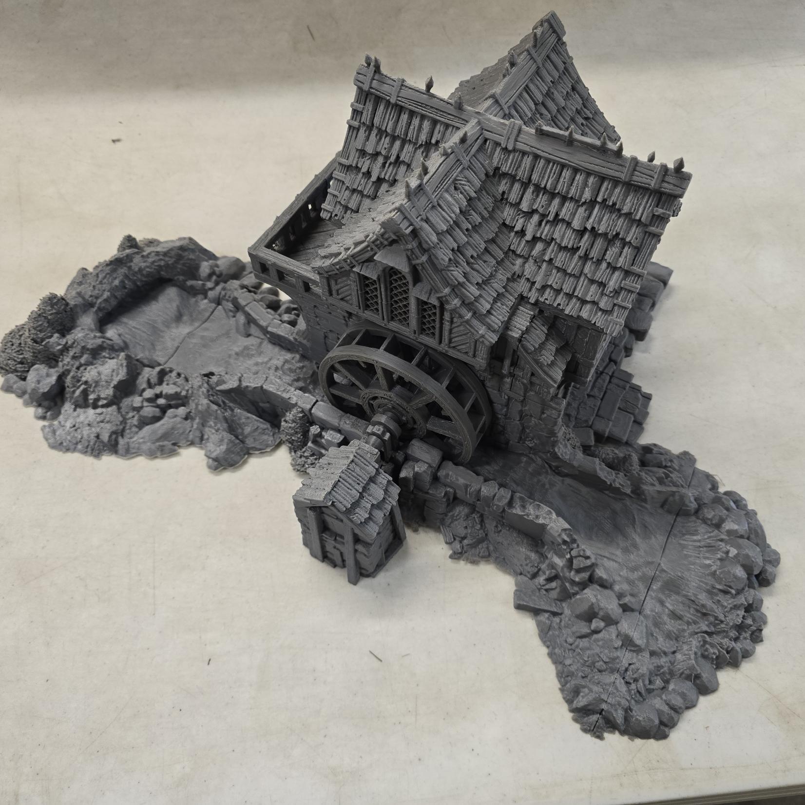 Guardia Water Wheel System – 28mm Kingdom of Guardia Building, 3D Printed Unpainted PLA Terrain