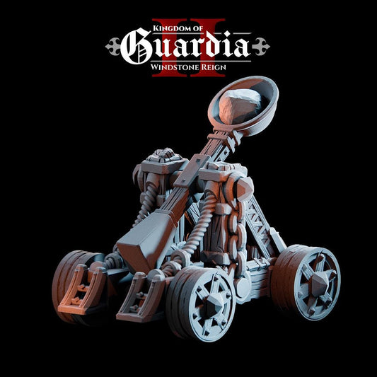 Kingdom of Guardia Catapult – 28mm 3D Printed Unpainted PLA Siege Engine Terrain