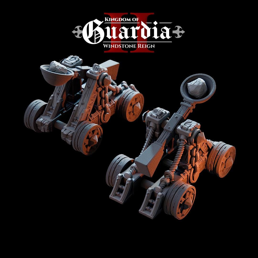 Kingdom of Guardia Catapult – 28mm 3D Printed Unpainted PLA Siege Engine Terrain