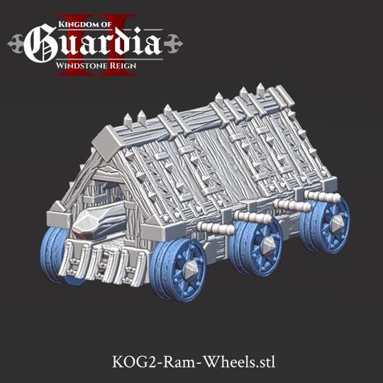 Kingdom of Guardia Battering Ram – 28mm 3D Printed Unpainted PLA Siege Engine Terrain for Tabletop
