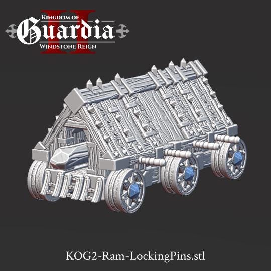 Kingdom of Guardia Battering Ram – 28mm 3D Printed Unpainted PLA Siege Engine Terrain for Tabletop