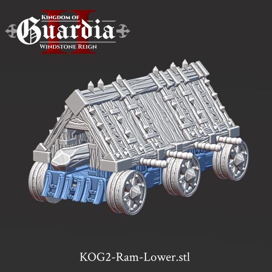 Kingdom of Guardia Battering Ram – 28mm 3D Printed Unpainted PLA Siege Engine Terrain for Tabletop